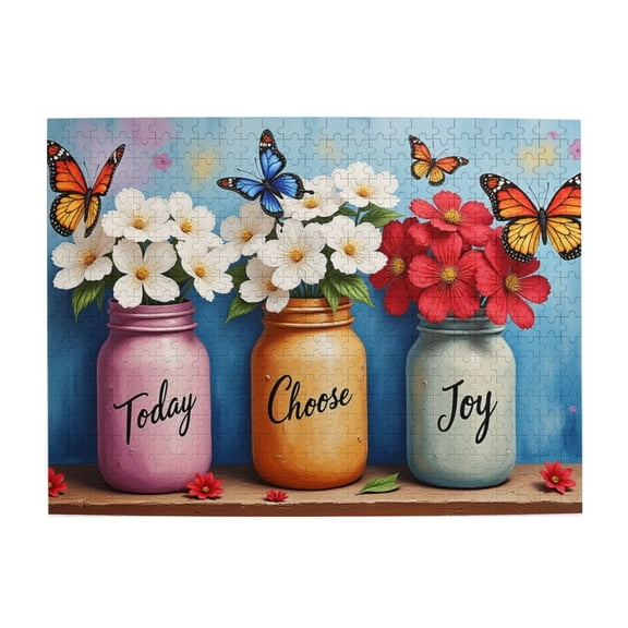 500 Piece Jigsaw Puzzle For Adults Butterflies & Flowers In Mason Jars Challenging And Relaxing Adult Puzzle, Beautiful Artwork, Great Gift Idea