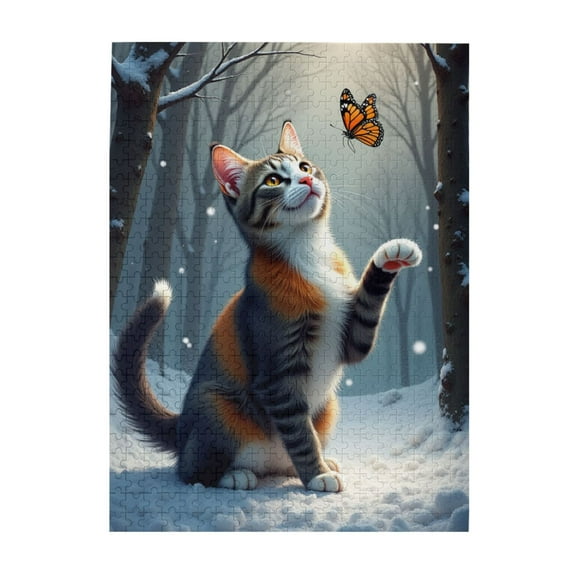 500 Piece Jigsaw Puzzle For Adults Calico Cat In Winter Wonderland Challenging And Relaxing Puzzles For Adults Beautiful Art