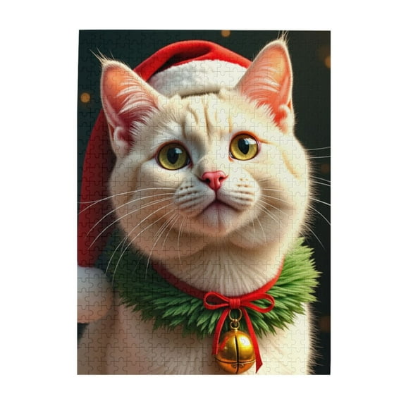 500 Piece Jigsaw Puzzle For Adults Festive Cat In Santa Hat Challenging & Fun Brain Teaser Home Decor Holiday Gift Idea