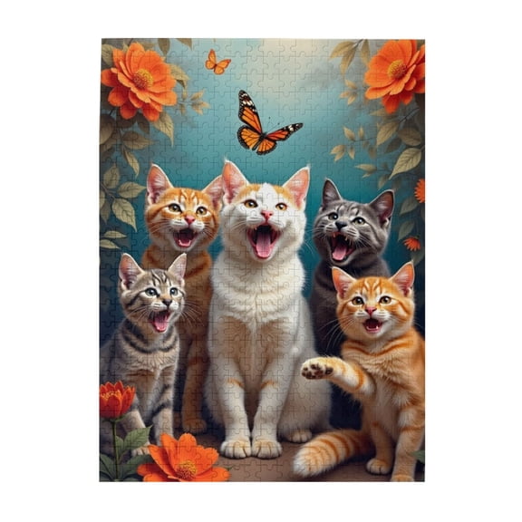 500 Piece Jigsaw Puzzle For Adults Four Kittens & Butterflies Challenging And Fun Brain Teaser Puzzle Vibrant Artwork Great Gift Idea Home Decor