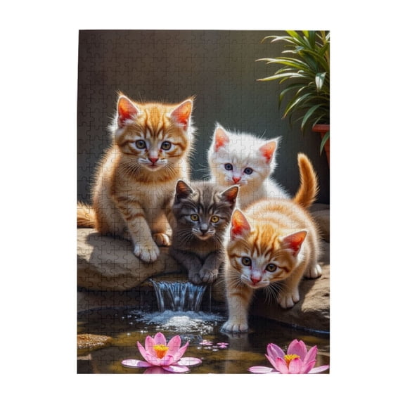500 Piece Jigsaw Puzzle For Adults Four Kittens By A Waterfall Relaxing And Challenging Adult Puzzle Beautiful Artwork Great Gift Idea Home Decor