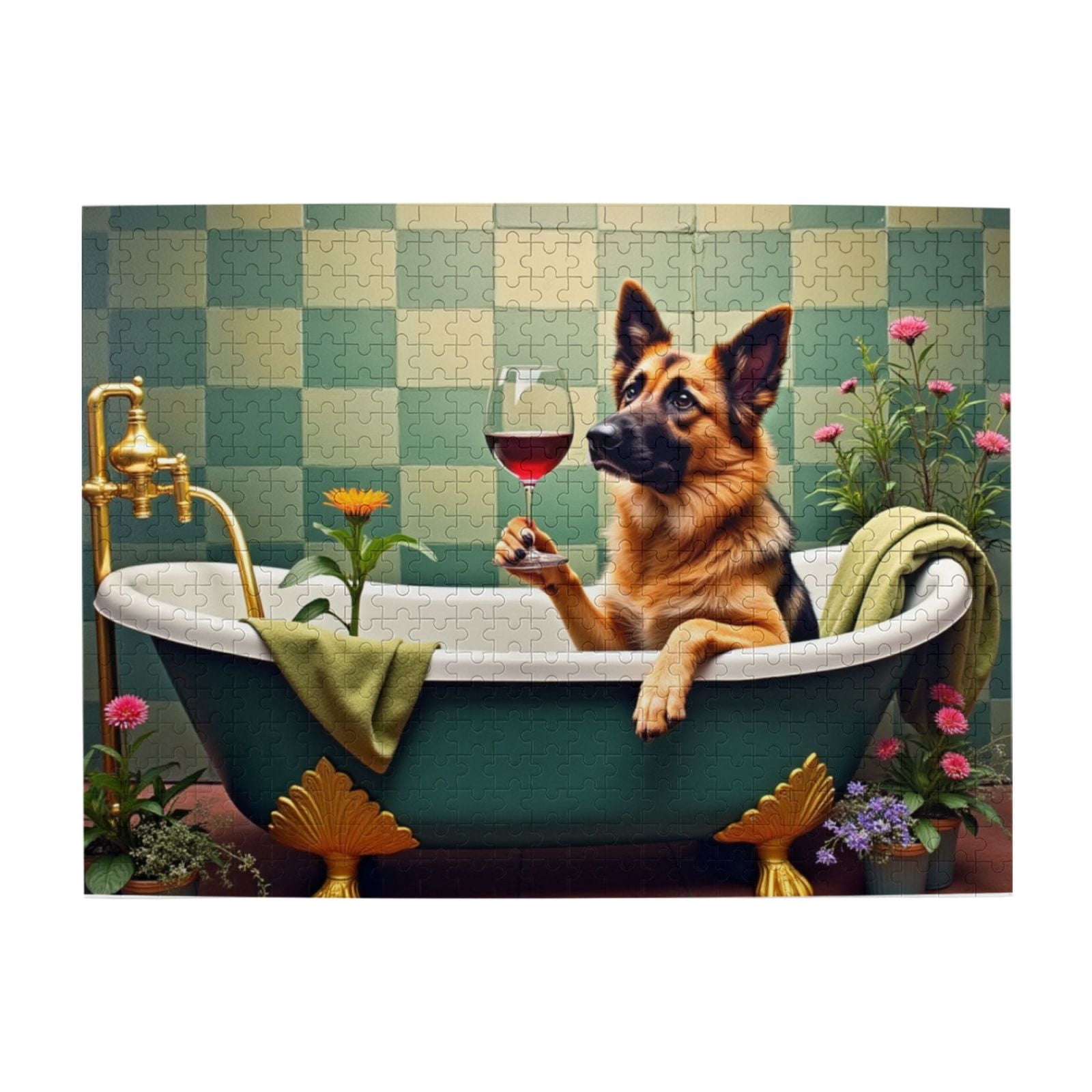 500 Piece Jigsaw Puzzle For Adults German Shepherd In Bathtub With Wine ...