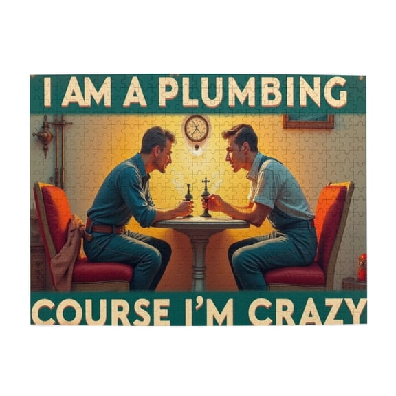 500 Piece Jigsaw Puzzle For Adults Plumbers Playing Chess Retro Artwork Challenging & Fun Brain Teaser Unique Home Decor Great Gift Idea 20.5X15In