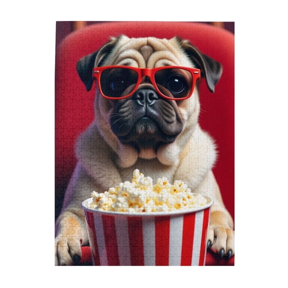 500 Piece Jigsaw Puzzle For Adults Pug With Popcorn At The Movies Challenging And Fun Adult Puzzle Relaxing Activity Unique Artwork Great Gift Idea