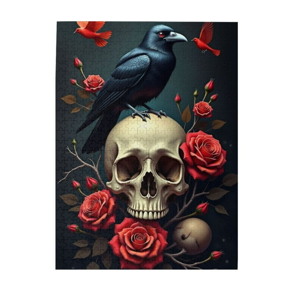 500 Piece Jigsaw Puzzle For Adults Skull Roses & Raven Challenging Adult Puzzle Gothic Artwork Unique Home Decor Great Gift Idea