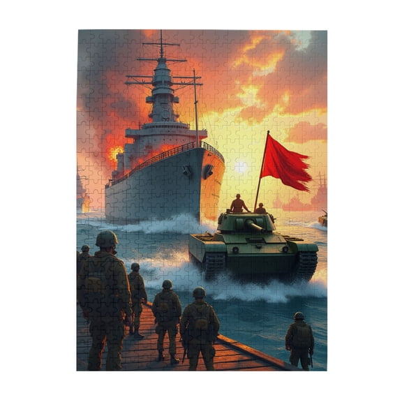 500 Piece Jigsaw Puzzle For Adults Sunset Battleship & Tank – Challenging & Fun Puzzle Game Unique Artwork Great Gift Idea HighQuality Pieces