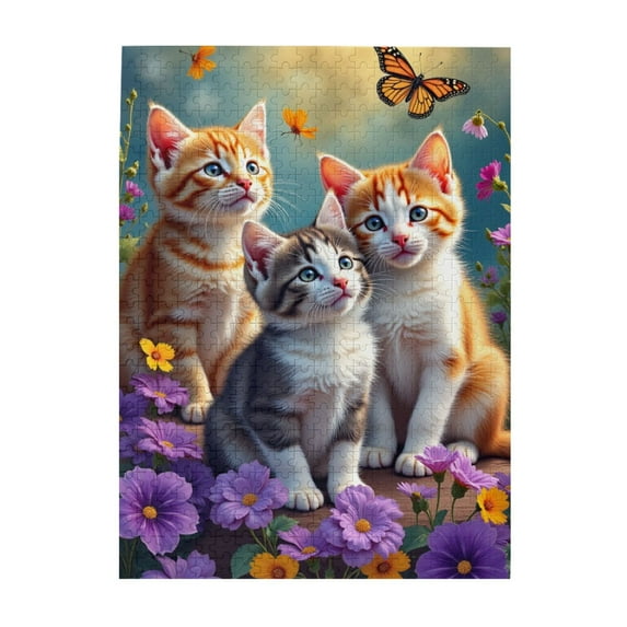 500 Piece Jigsaw Puzzle For Adults Three Kittens In Flowers Challenging And Fun Adult Puzzle Relaxing Activity Beautiful Artwork Great Gift Idea