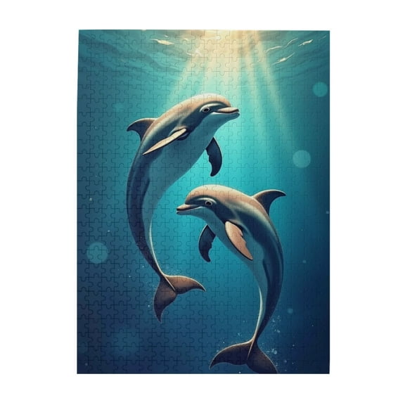 500 Piece Jigsaw Puzzle For Adults Two Dolphins In Sunbeams Ocean Animal Puzzles Relaxing & Challenging Brain Teaser Quality Pieces Great Gift Idea