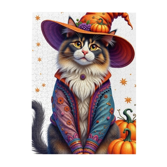 500 Piece Jigsaw Puzzle For Adults Witch Cat In Autumn Outfit Challenging And Fun Adult Puzzle Vibrant Artwork Great Gift Idea Home Décor