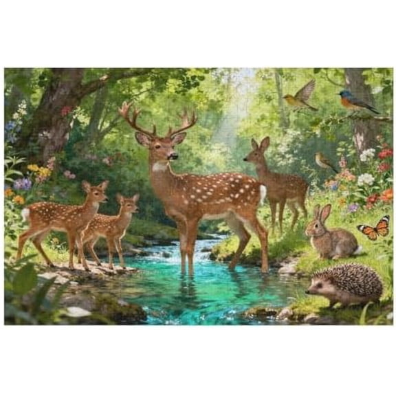500 Piece Jigsaw Puzzle, Forest Deer Wildlife Animal Scene, Challenging Interactive DIY Family Game Home Decor Puzzle