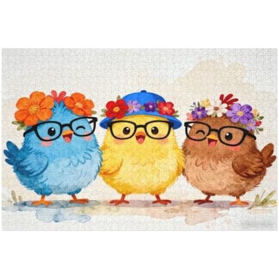 500 Piece Jigsaw Puzzle, Funny Chicken Rooster Flower Thanksgiving Farm Scene, Relaxing Family Game Home Wall Decor for Adults, 20.5" x 15"