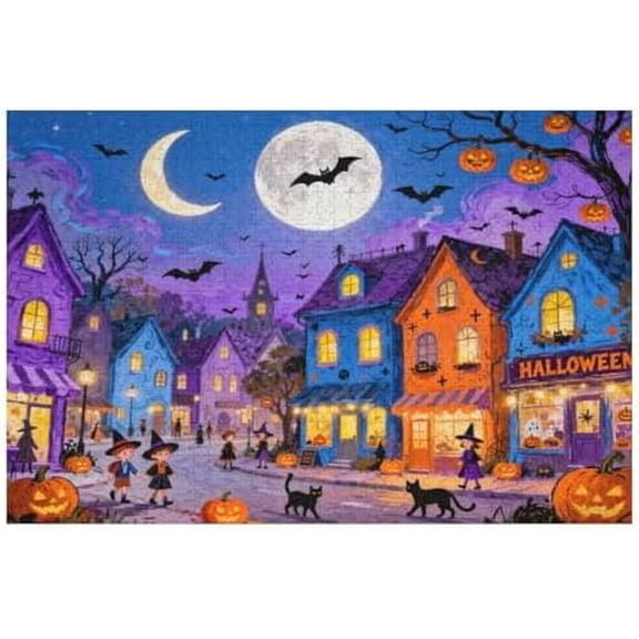 500 Piece Jigsaw Puzzle, Halloween Ghost Town Spooky Scene, 20.5"x15" Challenging Impossible Game, Family Holiday Home Decor Puzzle