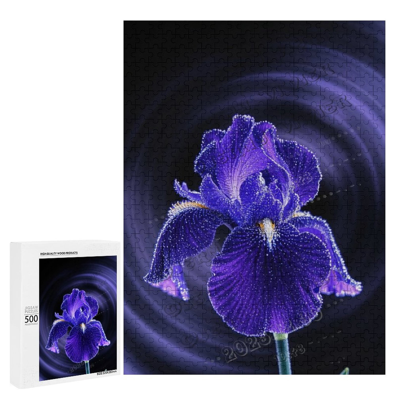 500 Piece Jigsaw Puzzle - Iris Flower in the Black Background - Wooden ...