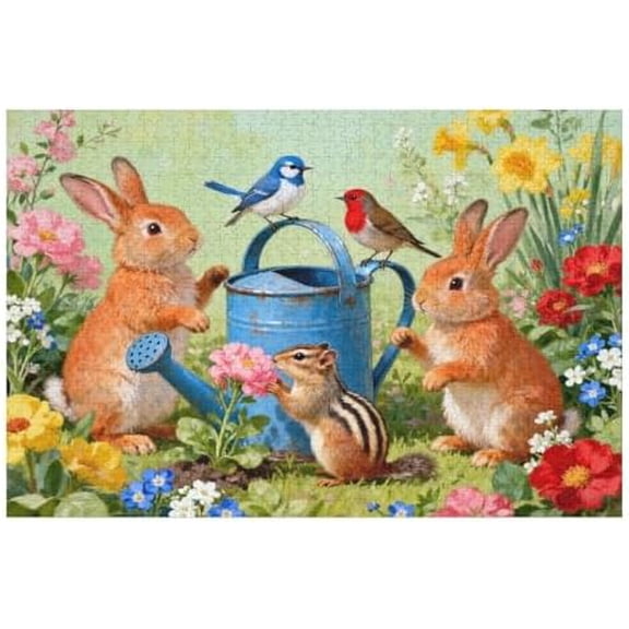 500 Piece Jigsaw Puzzle, Kettle Bunny and Birds, Animal & Floral Educational Puzzle for Men Women, 20.5" x 15"