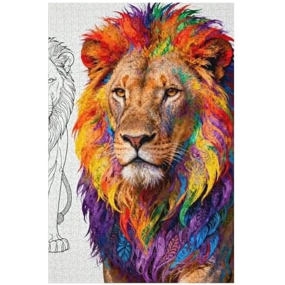 500 Piece Jigsaw Puzzle, Lion Unique Wildlife Portrait Art, Challenging Family Game Night Home Decor Gift for Holiday Birthday, 20.5"x15"