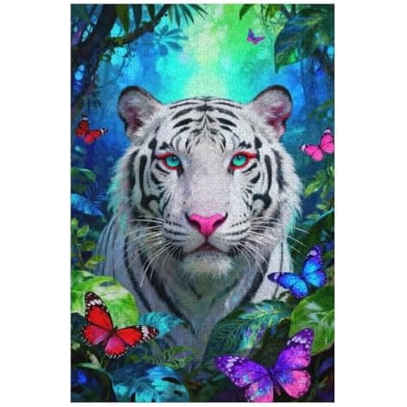 500 Piece Jigsaw Puzzle, Night Tiger and Flowers Art, Impossible Challenging Design, Perfect Interlock Family Game Home Decor, 20.5" x 15"