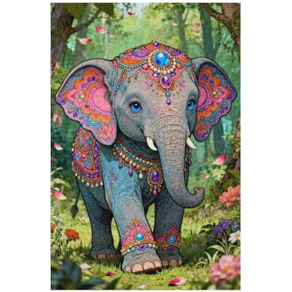 500 Piece Jigsaw Puzzle, Rainbow Elephant Colorful Art, Perfect Interlocking Design, Relaxing Family Activity Home Decor Gift, 20.5"x15"