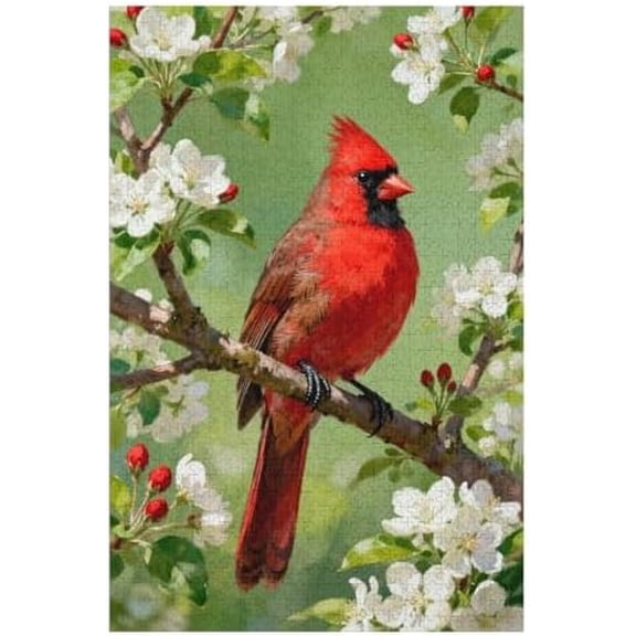 500 Piece Jigsaw Puzzle, Red Bird with Floral Leaves, Colorful Nature Design, Stress Relief Family Fun Puzzle, 20.5" x 15"