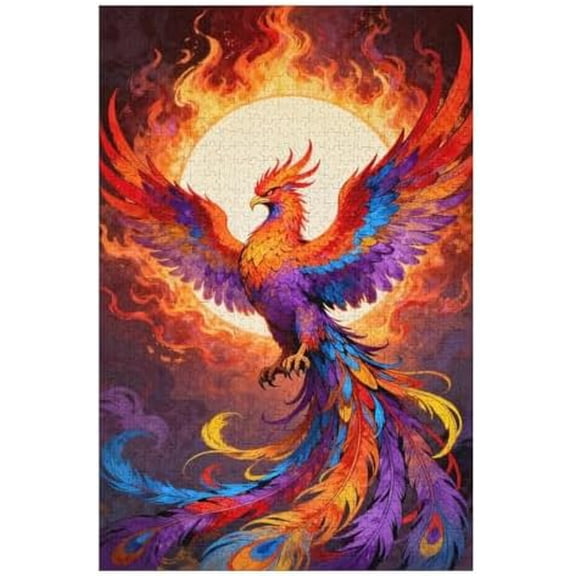 500 Piece Jigsaw Puzzle, Rising Phoenix Flaming Wildlife Art, Red Fire Theme DIY Puzzle, Family Activity Home Wall Decor Gift, 20.5"x15"