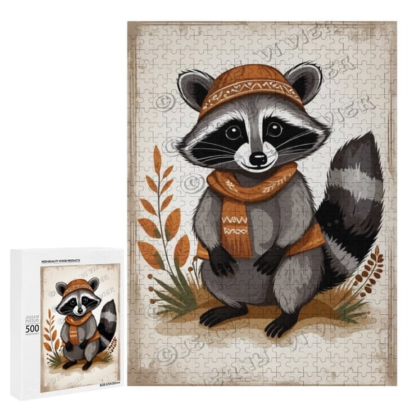 500 Piece Jigsaw Puzzle – Rustic Farmhouse Raccoon with Flower Decor | Fun Activity for Nature and Animal Lovers, Perfect for Home and Garden Decor Enthusiasts