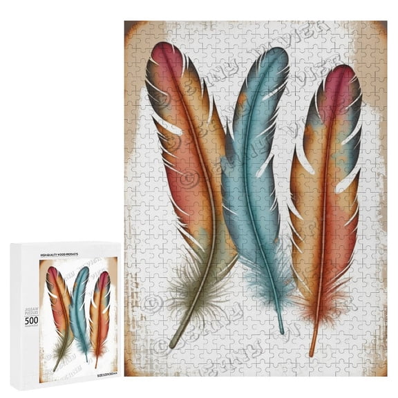 500 Piece Jigsaw Puzzle Rustic Feather Decor with Boho Style | Perfect for Home Decor Lovers, Relaxing Puzzle for Bohemian Style Enthusiasts