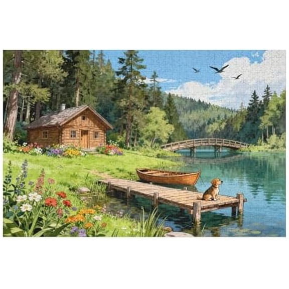 500 Piece Jigsaw Puzzle, Spring Summer Landscape with House and Dog, Fun Challenging Family Game Home Decor Puzzle, 20.5"x15"