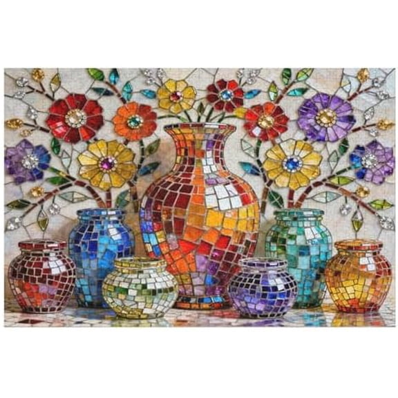 500 Piece Jigsaw Puzzle, Stained Glass Flower of Life Art, Brain Exercise Challenge Puzzle Family Fun Game