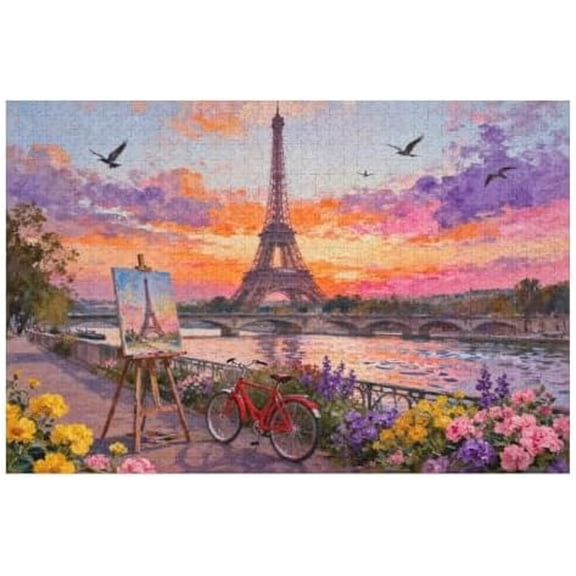 500 Piece Jigsaw Puzzle, Tower Sunset Romantic Scene, Premium Cardboard Tabletop Game Home Decor Gift, 20.5"x15"