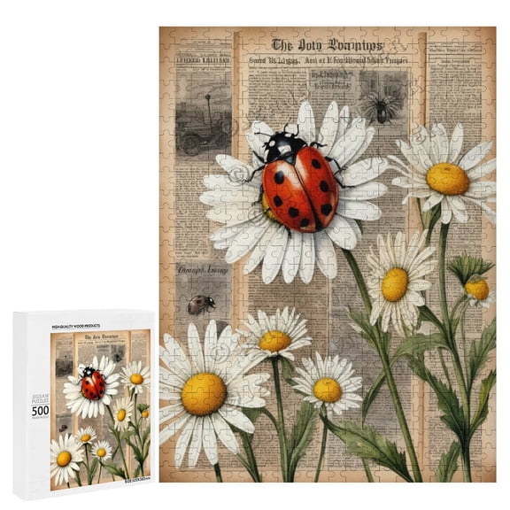 500 Piece Jigsaw Puzzle – Vintage Ladybug and Daisy Decor | Fun Puzzle for Nature Lovers | Ideal for Family Fun