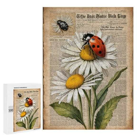 500 Piece Jigsaw Puzzle  Vintage Ladybug with Daisy Flowers | Fun Puzzle for Nature Lovers | Ideal for Relaxation