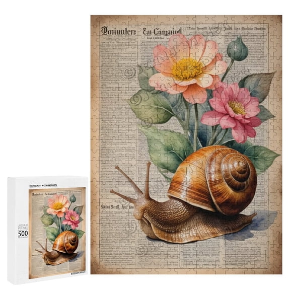 500 Piece Jigsaw Puzzle Vintage Snail with Nature Flowers | Fun Puzzle for Nature and Garden Enthusiasts | Relaxing Activity