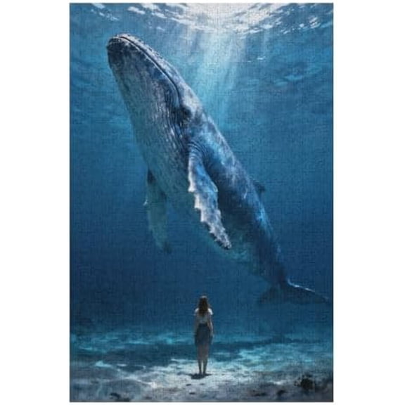 500 Piece Jigsaw Puzzle, Whale and Lady Ocean Scene, Challenging DIY Puzzle Family Entertainment, Creative Home Decor Interactive Gift, 20.5"x15"