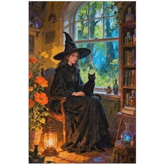 500 Piece Jigsaw Puzzle, Witch's Daily Life Magical Fantasy Scene, Fun DIY Puzzle Activity Family Game Night, Colorful Home Decor Gift, 20.5"x15"