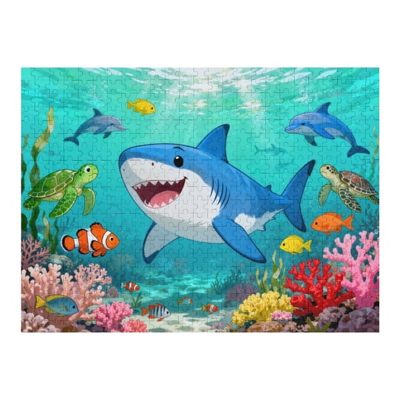 500 Piece Jigsaw Puzzle for Women Grinning Shark Marine Life Puzzle, Educational Undersea World Game for Men Women, Fun Ocean Learning Creative Kit for Family Activity 20.5x15 in