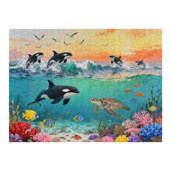 500 Piece Jigsaw Puzzle for Women Killer Whales Orca Ocean Puzzle, Educational Marine Life Learning Creative Kit for Men Women, Fun Family Game Activity Gift 20.5x15 in