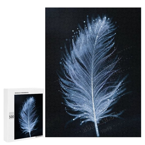500 Piece Jigsaw Puzzle Wooden Feather Puzzle for Adults | Unique & Elegant Black Background Art | Precision Cut for a Seamless Fit | 21" x 15"