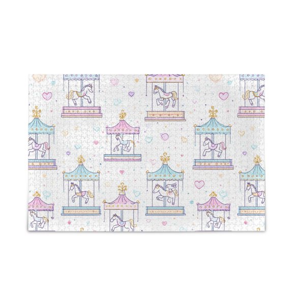 500 Piece Jigsaw Puzzle for Adults Carousel Thick Wood-Paper Composite with Letter on Back Tight Interlock Challenging Home Decor Family Game Gift
