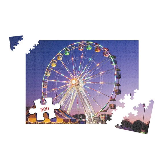 500 Piece Jigsaw Puzzle for Adults Ferris Wheel Amusement Park Night Scene Challenging Brain Teaser Game 20.5x15 Inch Home Decor Wall Art