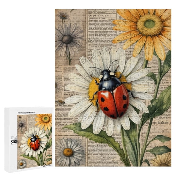 500 Piece Jigsaw Puzzle for Adults  Vintage Ladybugs with Daisy Decor | Fun Puzzle for Nature Enthusiasts | Ideal for Family Fun