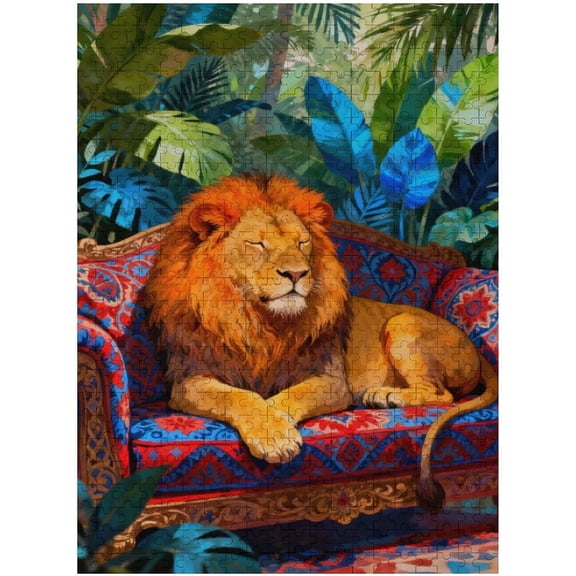 500 Piece Jigsaw Puzzle for Adults - Wild Animal Lion Laying on Sofa - Challenging Puzzle Perfect for Game Nights - Finished Size is 20.5 x 15 in