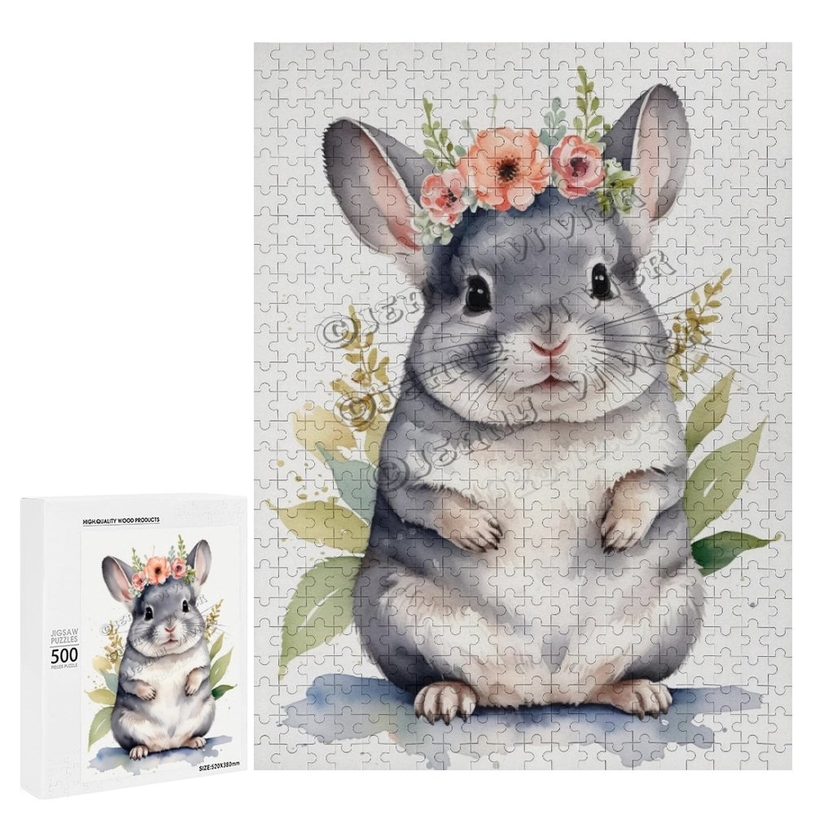 Stained Glass Chinchilla Jigsaw Puzzle - 300, 500, Or 1000 Piece Wooden Puzzle With Glue & Poster