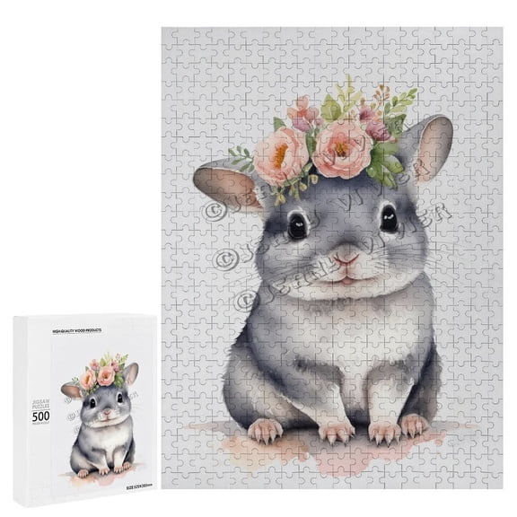 500 Piece Jigsaw Puzzle for Adults - Wood Puzzles - Cute Chinchillas Theme - Ideal for Quality Time Together