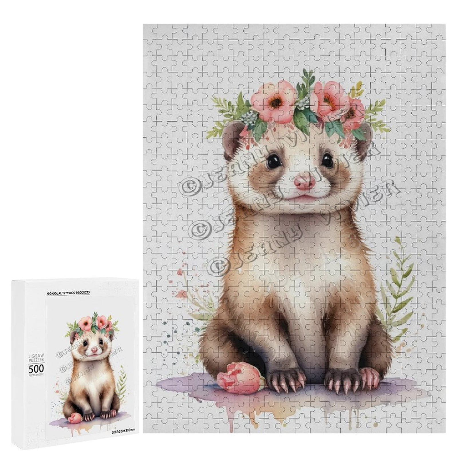 500 Piece Jigsaw Puzzle for Adults - Wood Puzzles - Cute Ferret Theme ...