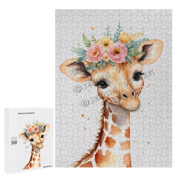 500 Piece Jigsaw Puzzle for Adults - Wood Puzzles - Cute Giraffe Image - Perfect for Cozy Nights in