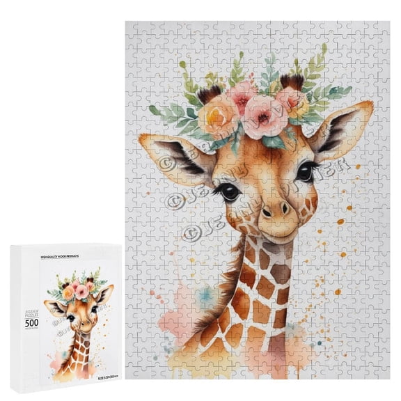 500 Piece Jigsaw Puzzle for Adults - Wood Puzzles - Cute Giraffe Theme - Ideal for Quality Time Together