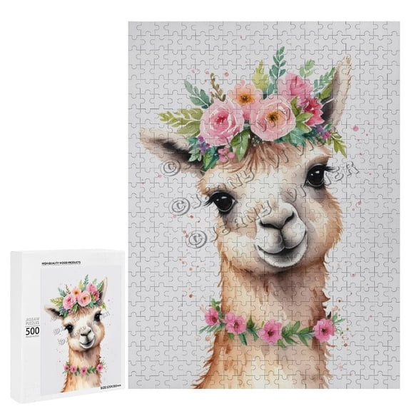 500 Piece Jigsaw Puzzle for Adults - Wood Puzzles - Cute Llama Artwork - Engaging Activity for Friends and Family