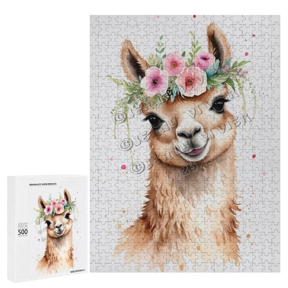 500 Piece Jigsaw Puzzle for Adults - Wood Puzzles - Cute Llama - Fun Challenge for Puzzle Enthusiasts