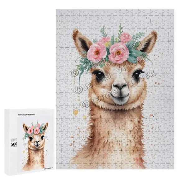 500 Piece Jigsaw Puzzle for Adults - Wood Puzzles - Cute Llama - Great for Stress Relief and Mindfulness