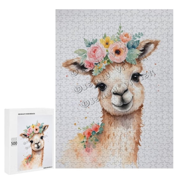 500 Piece Jigsaw Puzzle for Adults - Wood Puzzles - Cute Llama Theme - Fun for Friends and Family