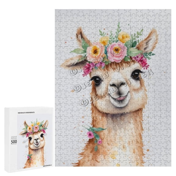 500 Piece Jigsaw Puzzle for Adults - Wood Puzzles - Cute Llama Theme - Perfect for Relaxation and Fun